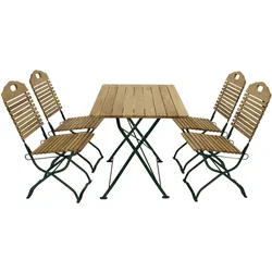 Kurgarten - Garnitur BAD TÖLZ 5-teilig (4x Stuhl, 1x Tisch 70x110cm), Flachstahl grün + Robinie, klappbar