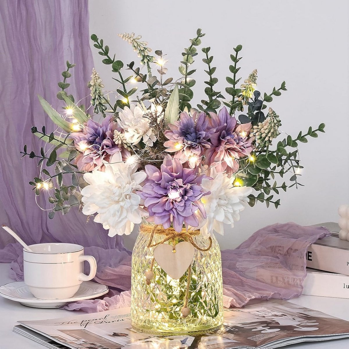 Decoratieve Kunstbloemen in Vaas met Verlichting voor Woonkamer en Kantoor