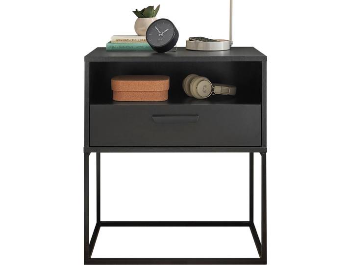 Nachtkommode SCHLAFKONTOR Cudro Nachttisch auf Fussgestell , schwarz (graphit), B:60cm H:65cm T:38,5cm, Melamin, Sideboards, Nachtkommode, mit einem offenen Fach für schnellen Zugriff