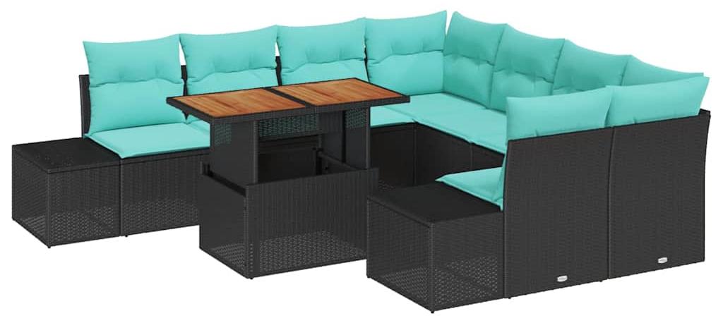 vidaXL Garten Essgruppe 9 stk. 8-Sitzanzahl Schwarz und Teal