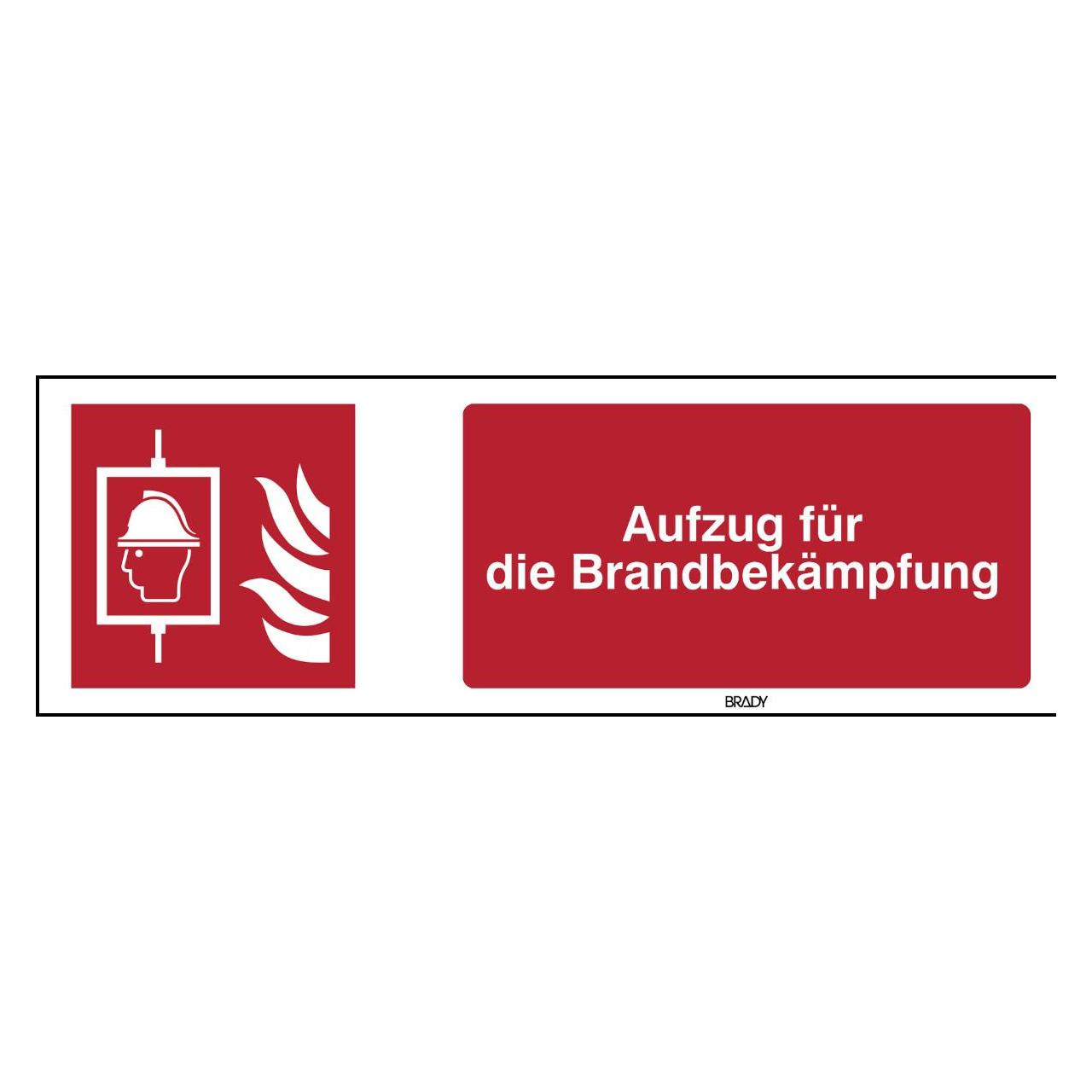 Brady B-7525, ISO-Sicherheitsschild - Aufzug für die Brandbekämpfung (F017), Aluminium, Weiss auf R (309429)