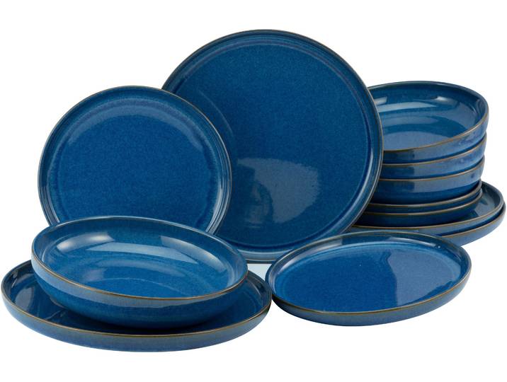 Tafelservice CREATABLE Teller Set, Geschirr-Set Atlantico , bunt (kobalt, blau), 12 Stk., Steinzeug, Geschirr-Sets, Tafelservice, Service, mit Kobalt-Blau-Reaktivglasur, 12 Teile, für 4 Personen