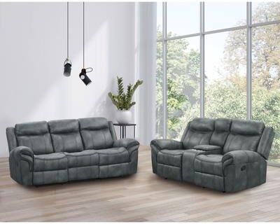 247 Shop At Home Verne Modern 2-Piece Brown Leather Manual Reclining Sofa Set with Cup Holders