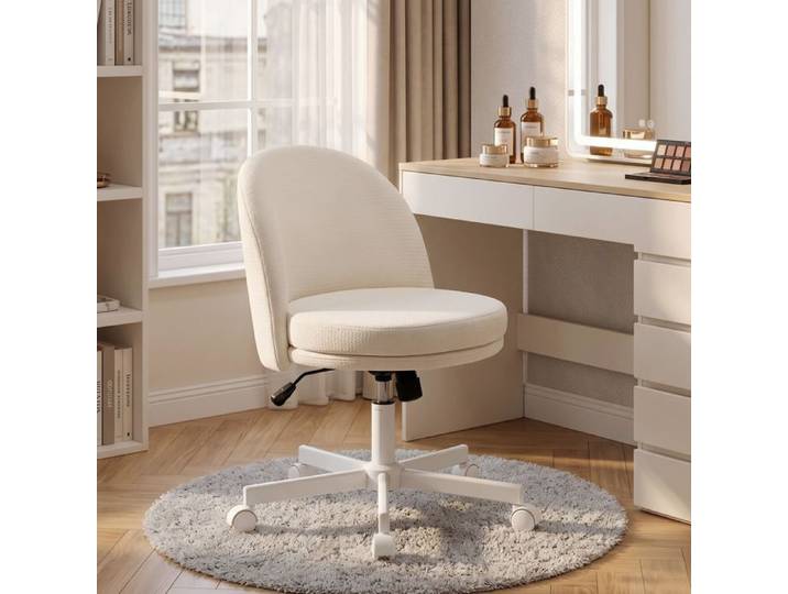 Chaise de bureau réglable en hauteur effet chenille chaise de coiffeuse avec fonction bascule blanc crème