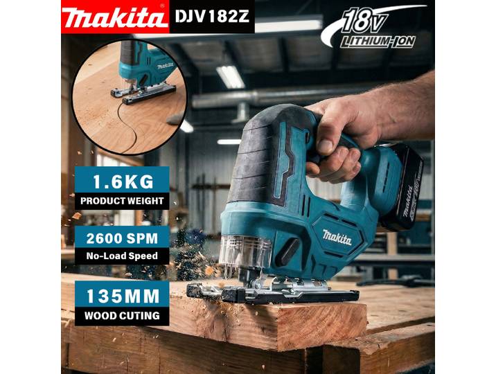Scie sauteuse sans fil Makita DJV182Z 18V sans balais, poignée cylindrique, 340W, électrique, avec lame de scie, sans batterie, outil nu