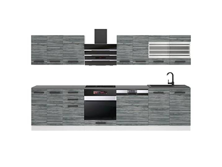 BELINI Küchenzeile 300 cm Lucy, Ohne Arbeitsplatten, Glamour Wood Küchenblock Küchen-Möbel, Küche komplett ohne Elektrogeräten mit Hängeschränke und Unterschränke