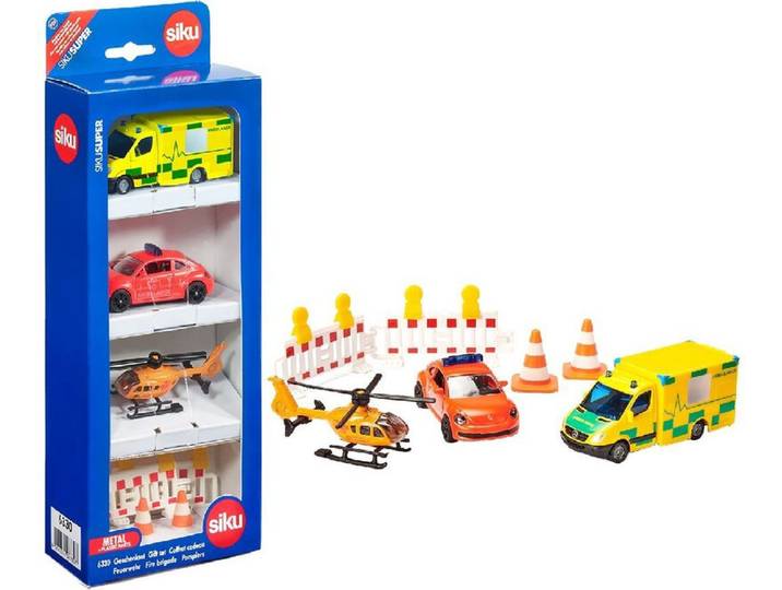 Siku Rescue team cadeauset - VW Kever ambulance, Mercedes-Benz ambulance, helikopter, multikleur