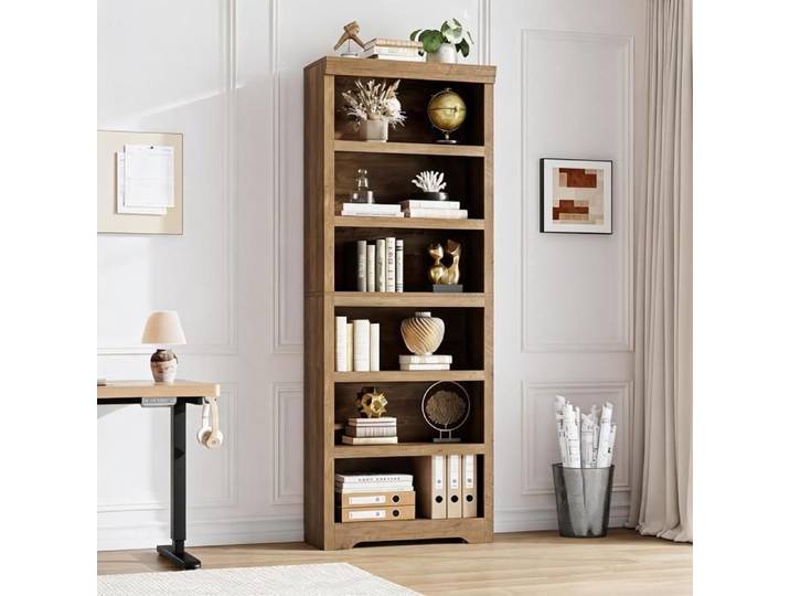 Bibliothèque ouverte style farmhouse - JoyGarden - 6 niveaux tablettes réglables MDF antidérapant – Carlo-30 – L 60 cm