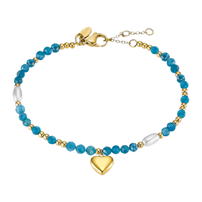 Armband LOTUS "Essentials - Herz", gelbgoldfarben, blau, weiß, blau, Armbänder, Damen, 19cm, Edelstahl Perlen, Edelstahl, Perlen, Armband, mit Zirkonia (synth.) - mit Perle (synth.)