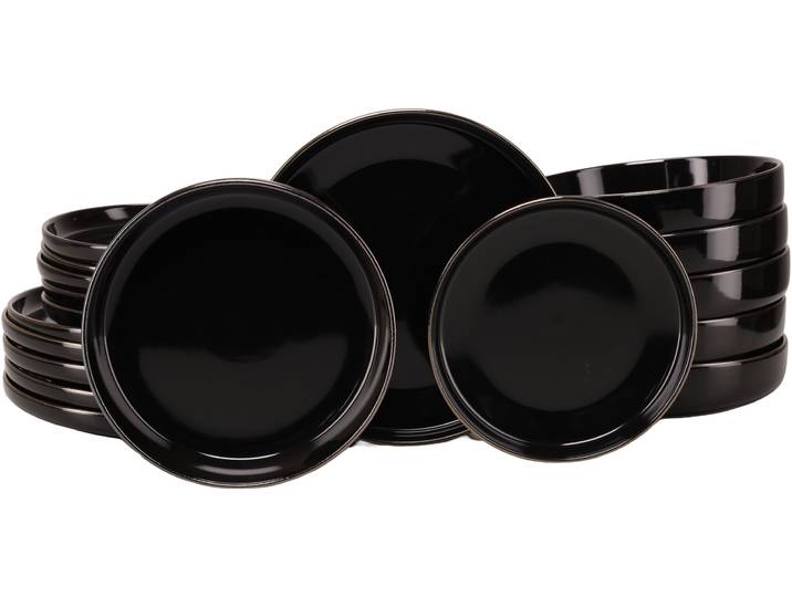 Teller-Set CREATABLE Nordic Festive, Service 18-tlg. , schwarz, 18, Steinzeug, Geschirr-Sets, Teller-Set, Teller Set, Minimalistisches Design, Dezente goldene Akzente