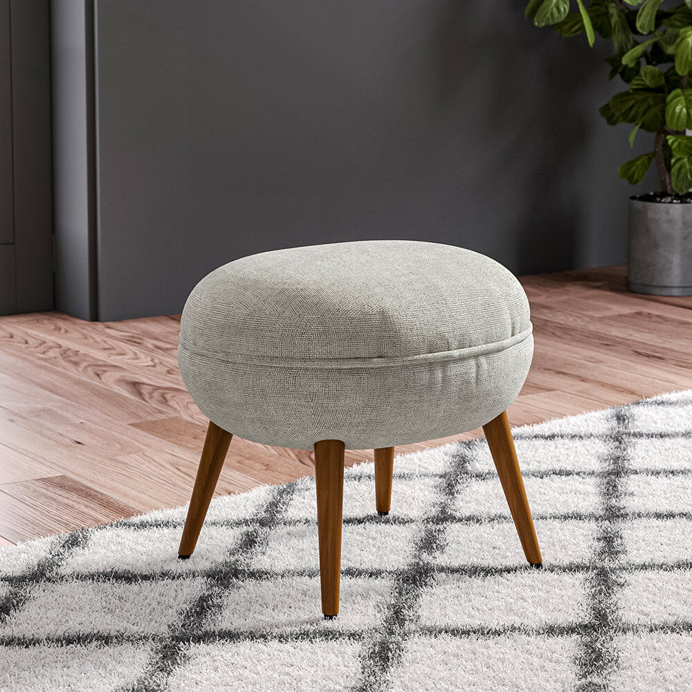 17 Stories 54cm Wide Velvet Cylinder No Pattern Footstool Ottoman Beige 49.5cm H X 54cm W X 47cm D