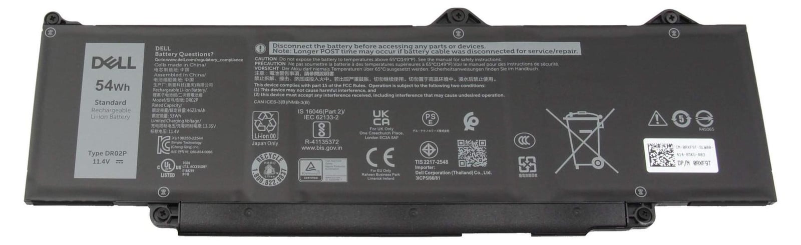 Dell primaire batterij, 54Wh, 3C Lithium-ion, vervanging (KDM9P)