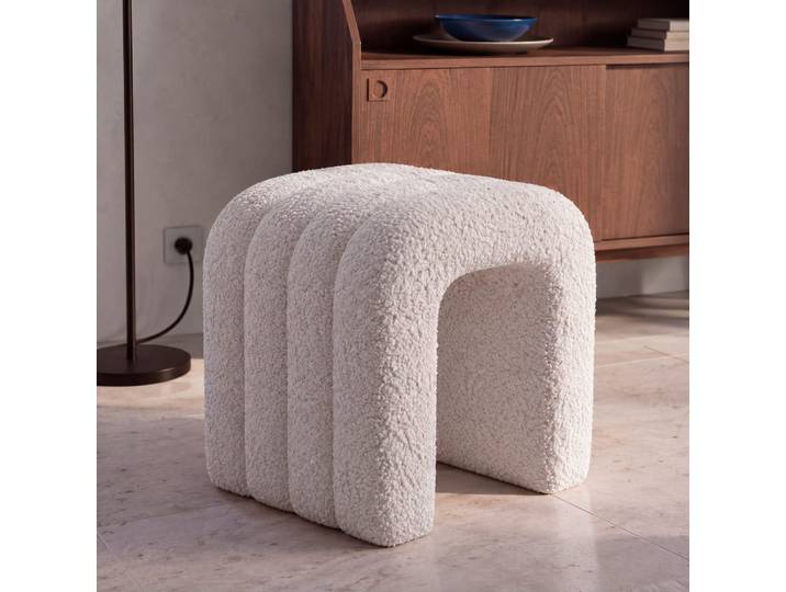 Pouf aus ungebleichtem Stoff mit Bouclé-Wolleffekt