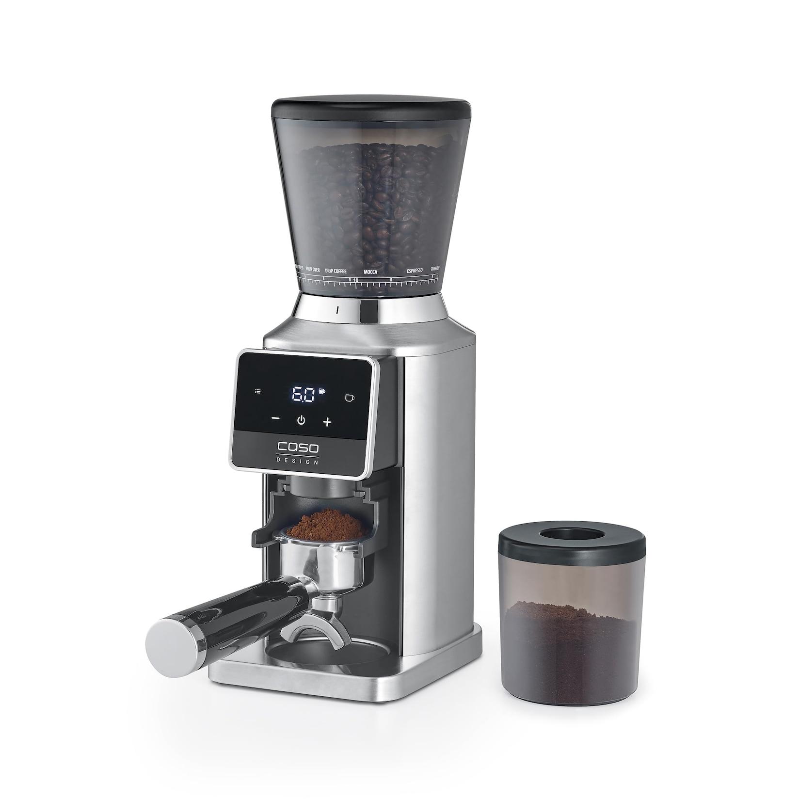 Caso BaristaChef Inox Pro 1837 Kaffeemühle (180 Watt, Touch-Display, Edelstahlgehäuse und ?Anti-Fingerprint?-Oberfläche, Zero Retention Technologie, Edelstahl-Kegelmahlwerk, 34 Mahlgradstufen, Memory-Funktion, Bohnenbehälter 320 g, Auffangbehälter für 130