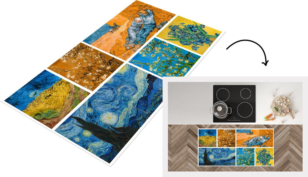 Keukenloper Van Gogh Sterrennacht Collage - Vinyl - 120 x 60 cm