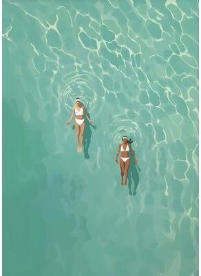 Inspired Finds Nordic Summer Pool Party Girl Canvas Wall Art For Coastal Living Room Decor ocean Duo 11.8x15.7in Frame