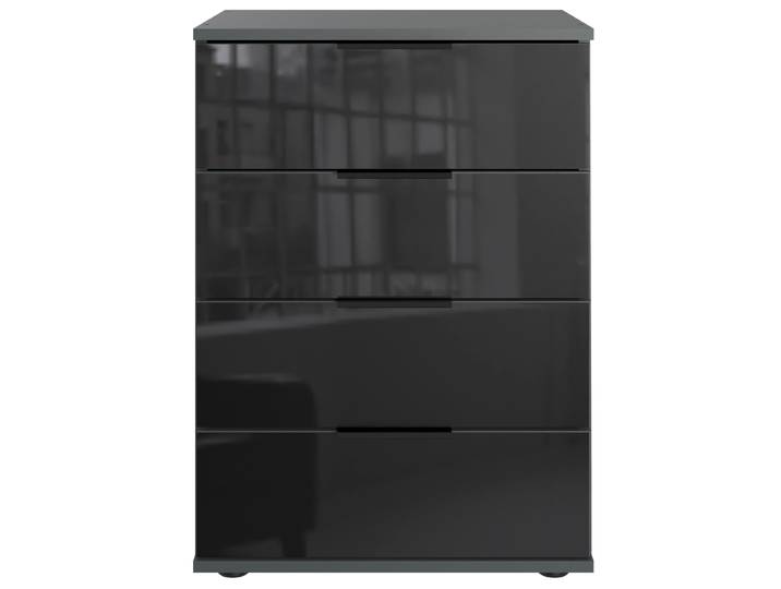 Nachtkommode WIMEX Saigon , schwarz (graphit, glas schwarz), B:52cm H:74cm T:38cm, Holzwerkstoff, Sideboards, Nachtkommode, mit 4 Schubladen, wahlweise Glas-oder Spiegelfronten