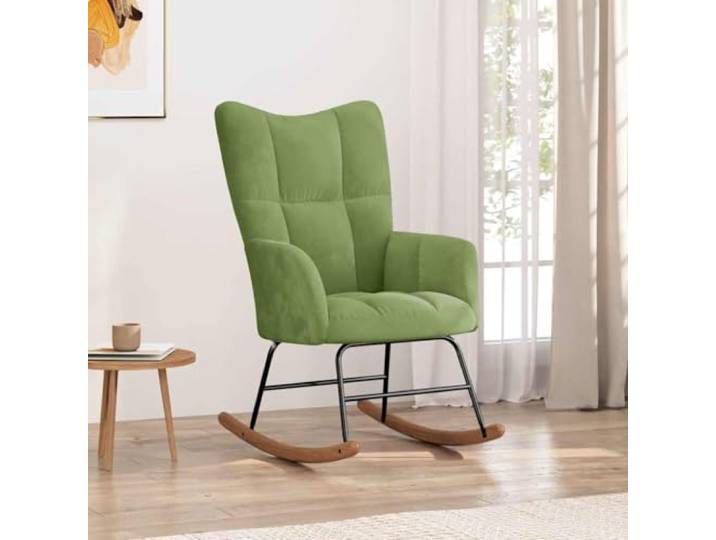 Xolmizyn Schaukelsessel Samt Relaxstuhl Wohnzimmer Hellgrün 61x78x98cm Quadrat-Ziernaht, Kufen aus Kautschukbaum-Holz, Stabiler Stahlrahmen