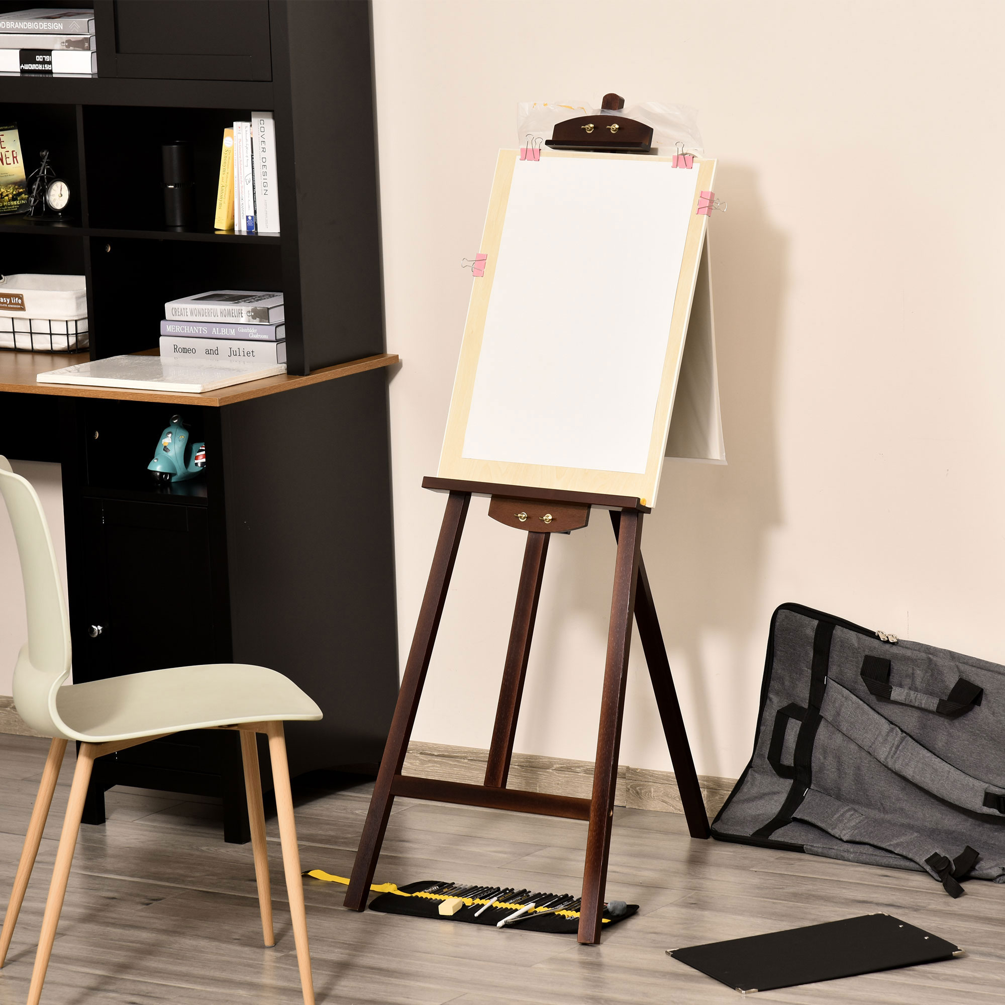 Homcom Cavalletto Pittura Studio Professionale Altezza e Inclinazione Regolabili in Legno 51.5x71.5x134.5, Color caffè Aosom