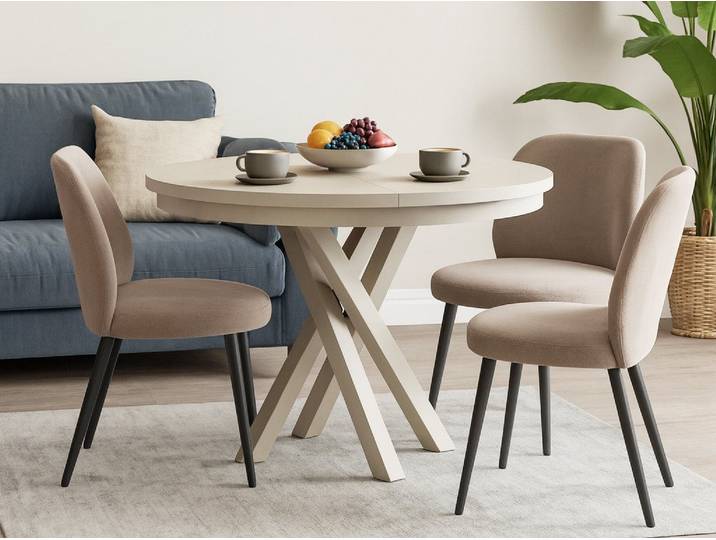 Beautysofa Esstisch Kris im Modern-Stil, ausziehbar Ø 100–140 cm (hitze- und verfärbung beständig, Metallbeinen), verschiedene Farben