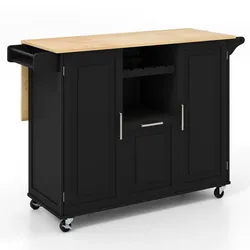 Helloshop26 - Küchenwagen auf Rollen 130 x 74 x 90 cm großer praktischer Stauraum modernes Design schwarzes Gummibaumholz 20_0018048