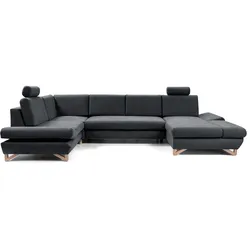 WOHNLANDSCHAFT CASA IV L-S Anthrazit Plüsch-Stoff mit Schlaffunktion
