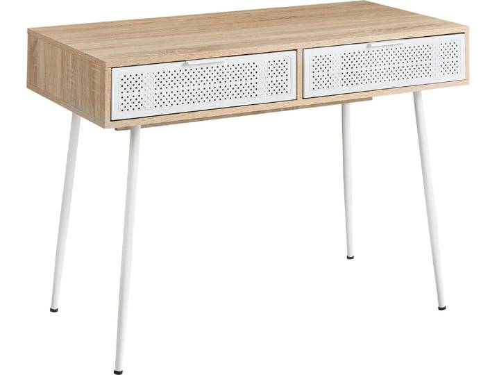 BELIANI Schreibtisch Hellbraun Holzoptik 110 x 52 cm mit Stauraum Schubladen Skandinavischer Stil Modernes Design Bürotisch Homeoffice