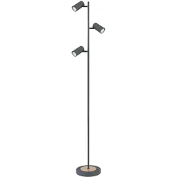 Stehlampe Stehleuchte Wohnzimmerlampe, 3-flammig, Moderne Standlampe, Holzoptik, Strahler verstellbar, Metall, graphit, 3x GU10, LxBxH 25x23x254 cm