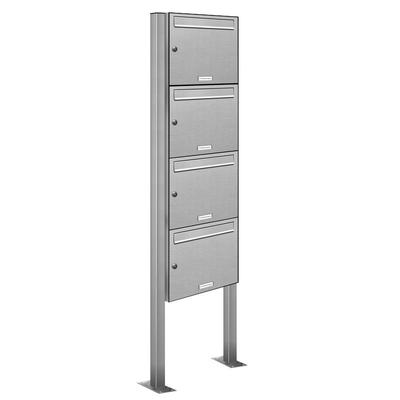 AL Briefkastensysteme 4 Fächer Premium Edelstahl Stand Briefkasten Anlage für Post A4 modern, robust, wetterfest, Artikelnummer: 331T4S1
