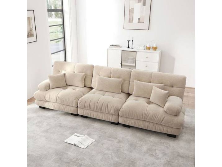 Canapé d'angle convertible 3 places modulaire convertible en lit assise profonde et chenille