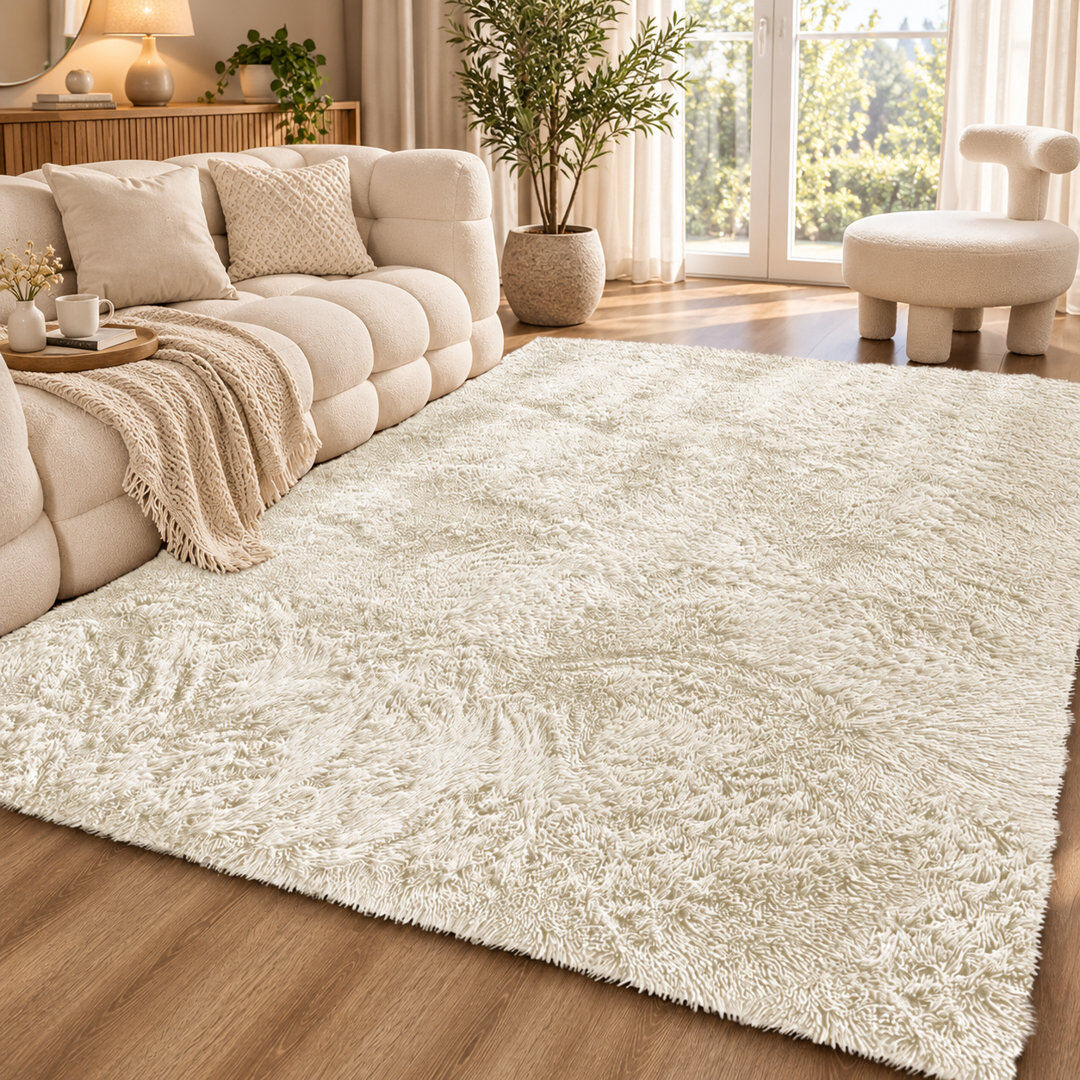 Aspire Homeware Cream Shaggy Area Rug Soft Plush Indoor Carpet CREAM Runner 80cm Width X 300cm Length