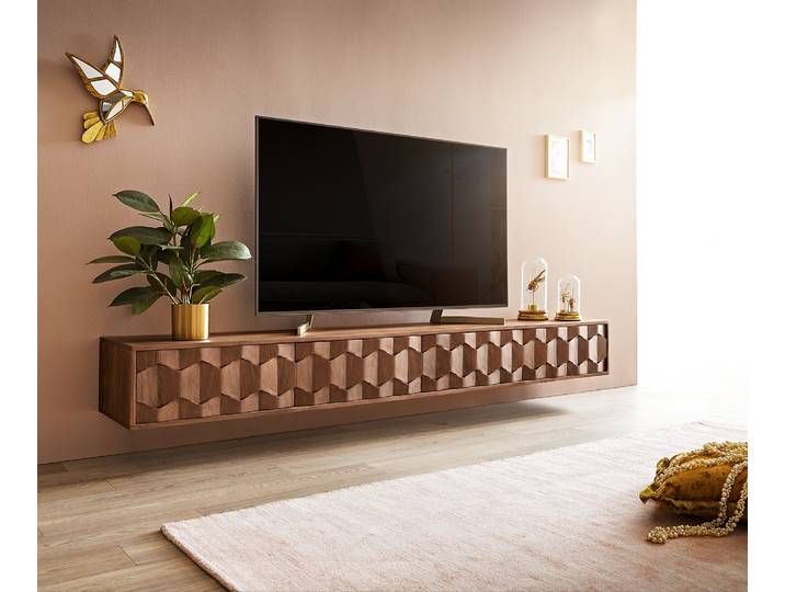 DELIFE Lowboard Fevo 220 cm Akazie Braun 4 Türen schwebend, Fernsehtische