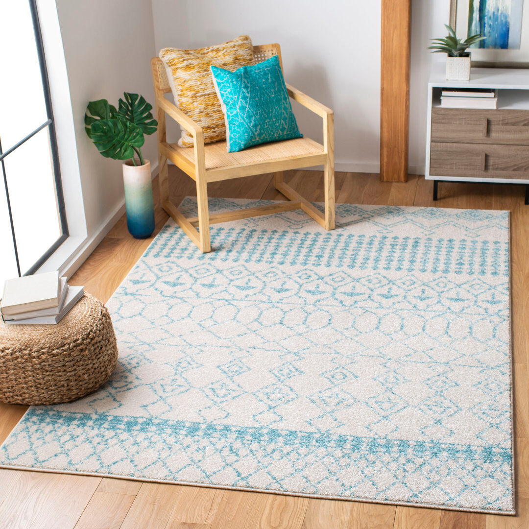 Bloomsbury Market Tanaka Geometric Hand Woven Area Rug Ivory Rectangle 122 x 183 cm