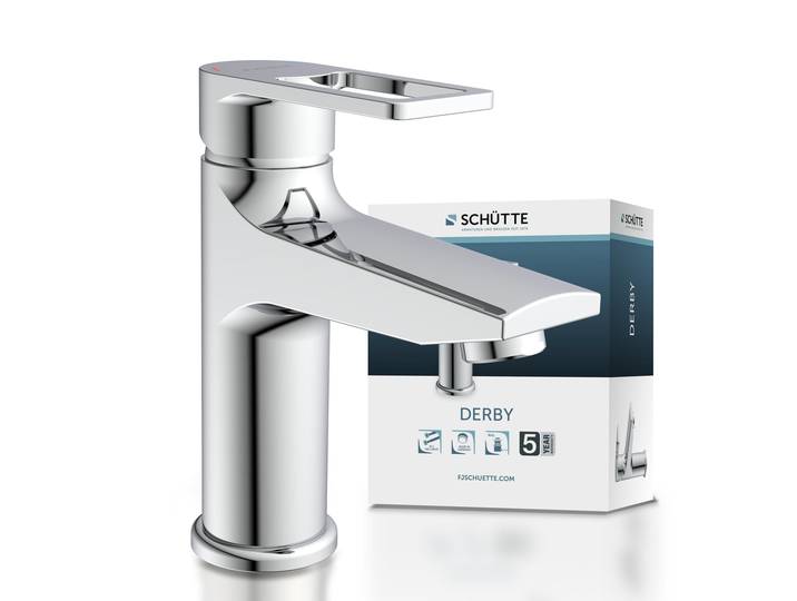 Waschtischarmatur SCHÜTTE DERBY , silber (chrom), Messing, Armaturen, Waschtischarmatur, Wasserhahn Bad, geräuscharm, Marken Mischdüse