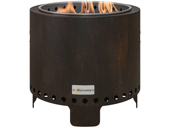 Outsunny Feuerschale rauchfrei Tischfeuer Ø45cm Feuerstelle mit Griff Schürhaken