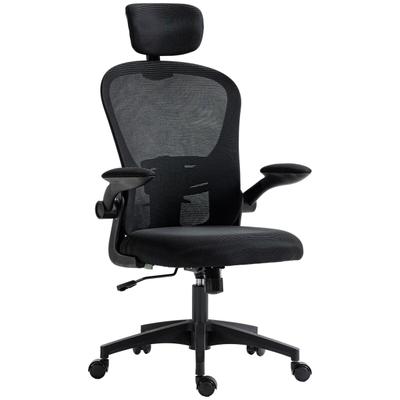 Vinsetto Ergonomischer Bürostuhl 4D-Lendenstütze klappbare Armlehnen Mesh verstellbare Kopfstütze Schwarz