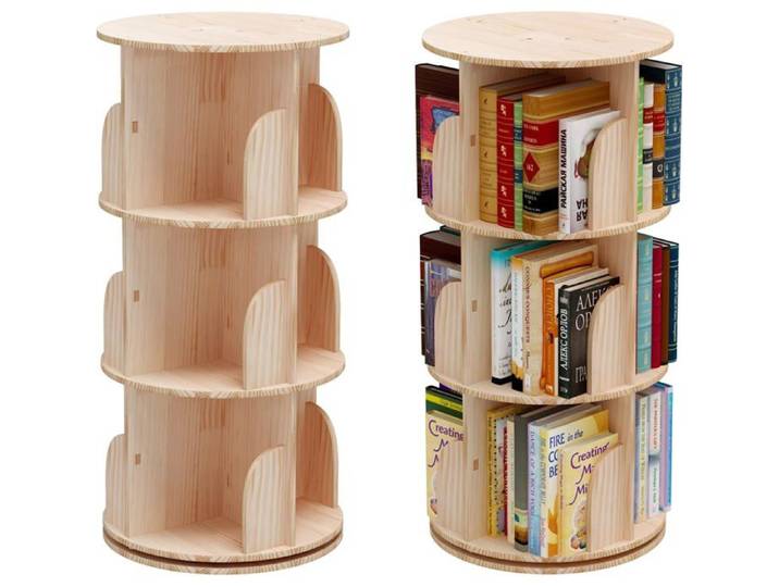 Bibliothèque Rotative À 360 Degrés Étagère De Rangement Pour Enfants Et Adultes Étagère Multifonctionnelle En Bois Massif(46[CA59]