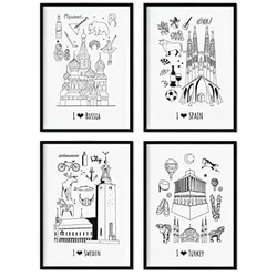 POSTER Set mit 4 Blättern Europa 3 A4 Rahmenlos