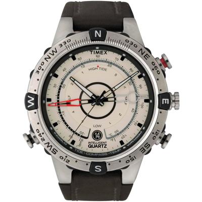 Quarzuhr TIMEX "TIDE/TEMP/COMPASS", braun (dunkelbraun, beige), Armbanduhren, Herren, silberfarben, Quarzuhr, Armbanduhr, Herrenuhr, Datum, Leuchtzeiger, Mineralglas, analog
