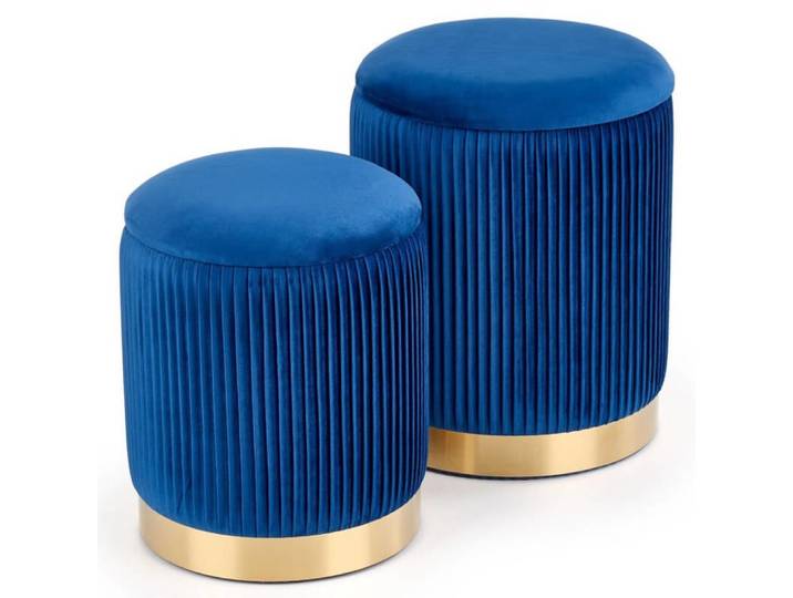 Poufs gigognes en velours de polyester plissé bleu