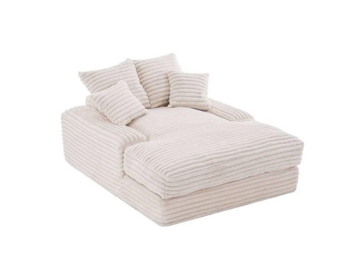 ELVORIN Méridienne canapé-lit 137 x 175 x 63 cm velours côtelé beige 4 coussins sans montage