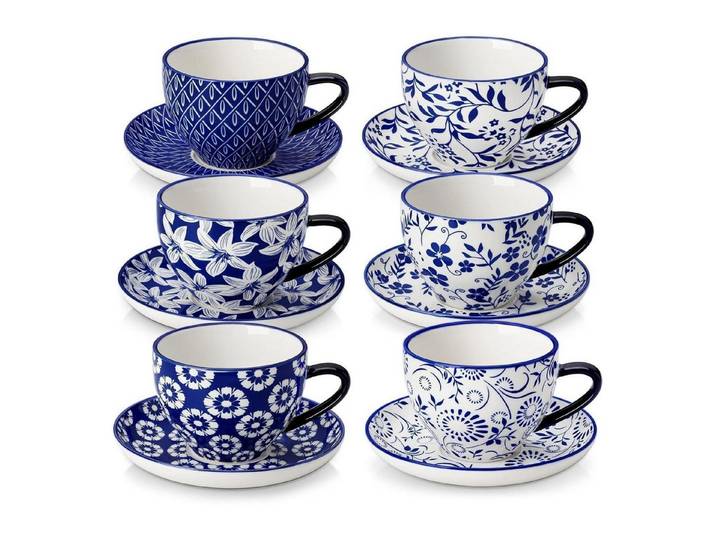 LuxusKollektion Cappuccinotasse Cappuccino Tassen 6er Porzellan Spülmaschine Cappuccinotassen (6x), Keramik