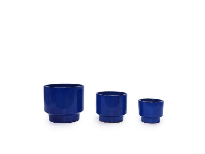 Blumentopf große/handgemachte Ø38/30,5/23 cm Pflanzkübel glatte Glasur, Blau, Keramik, Rund, 33 cm, Dekoration, Blumen & Blumentöpfe, Übertöpfe