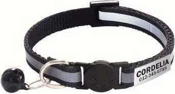 Inspire Curations SafeGlow Personalized Reflective Cat Collar With Engraved Nameplate black