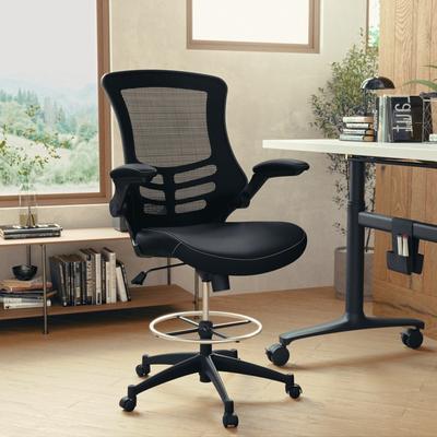 Lancaster Home Mid-Back Ergonomic Drafting Chair with Adjustable Foot Ring and Flip-Up Arms