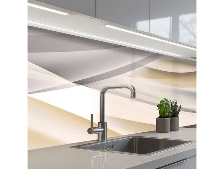KitchenYeah crédence de cuisine Motif Vagues Abstrait Beige 150x60cm