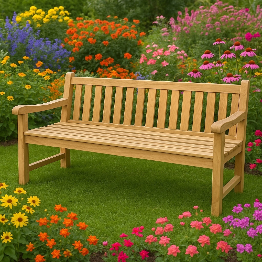 Gartenbank aus massivem Teakholz, 120 cm breit, langlebig und witterungsbeständig