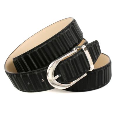 Ledergürtel ANTHONI CROWN, Damen, Gr. 100, schwarz, Leder, gestreift, unifarben, Gürtel Ledergürtel, In 3D-Optik, glänzende Schließe