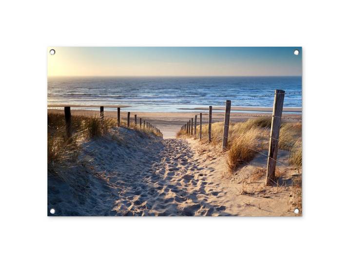 OnlyWow Gartenposter - Strand - Meer - Niederlande - Dünen - Sonne - 90x60 cm, Sandfarben, Kunststoff, Rechteckig, 90x60x0.2 cm, Bilder & Rahmen, Bilder, Wandbilder
