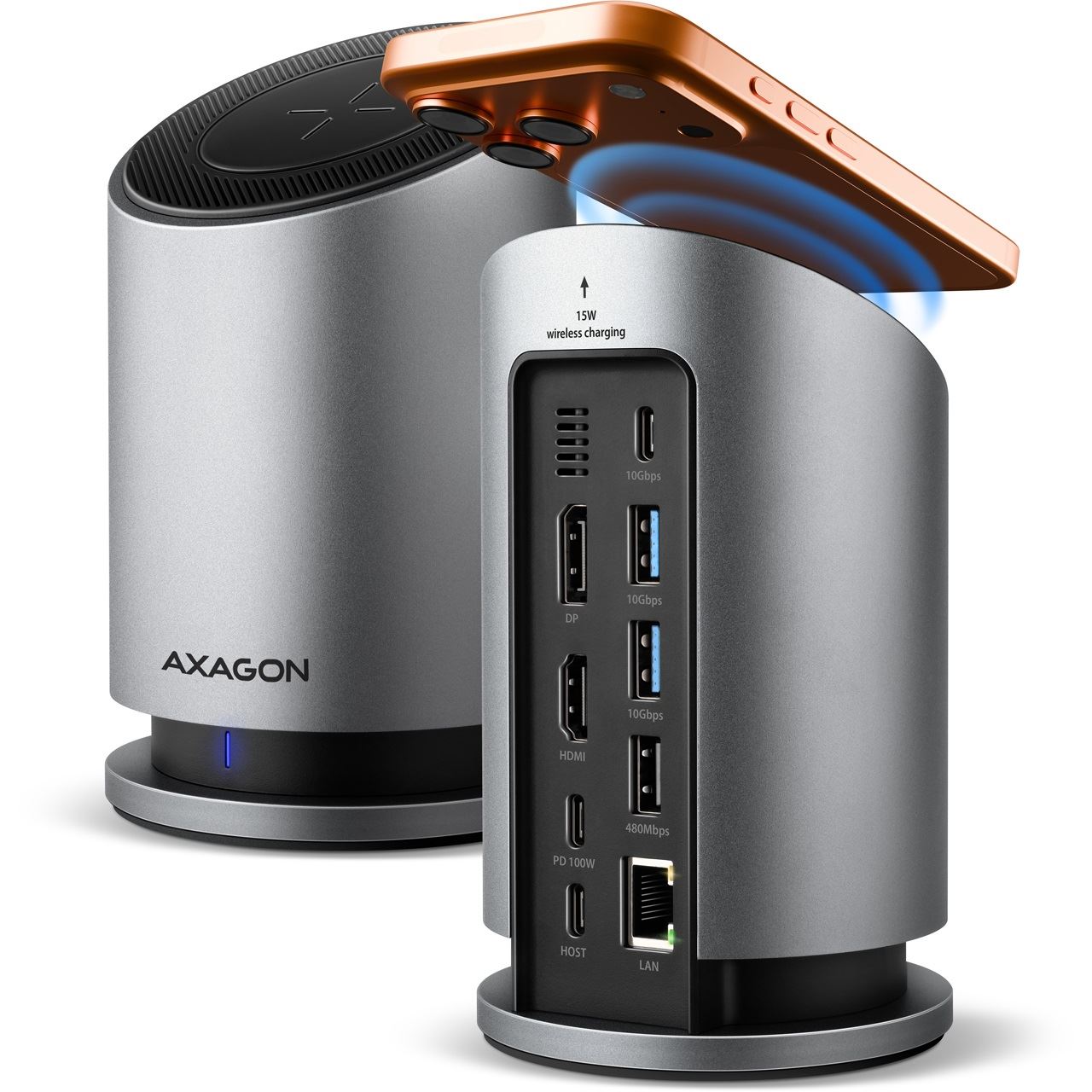 AXAGON HMC-WL9 USB-C Hub, 9in1-Dockingstation, 3x 10Gbps USB - grau